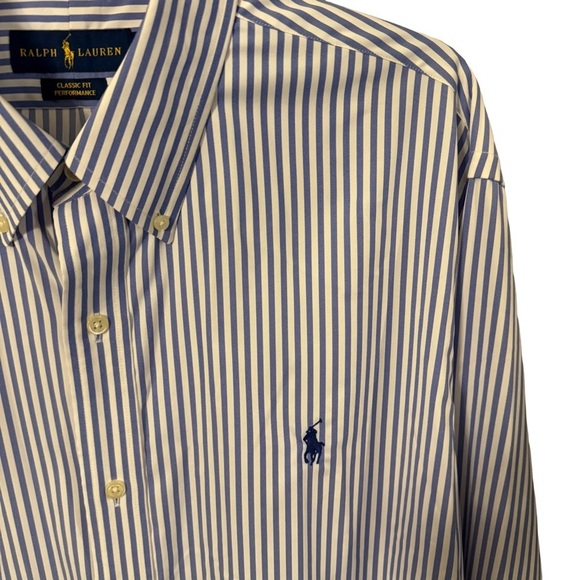 Ralph Lauren Men’s Performance Oxford Button Down Shirt Blue/white Stripe XL - Picture 2 of 11